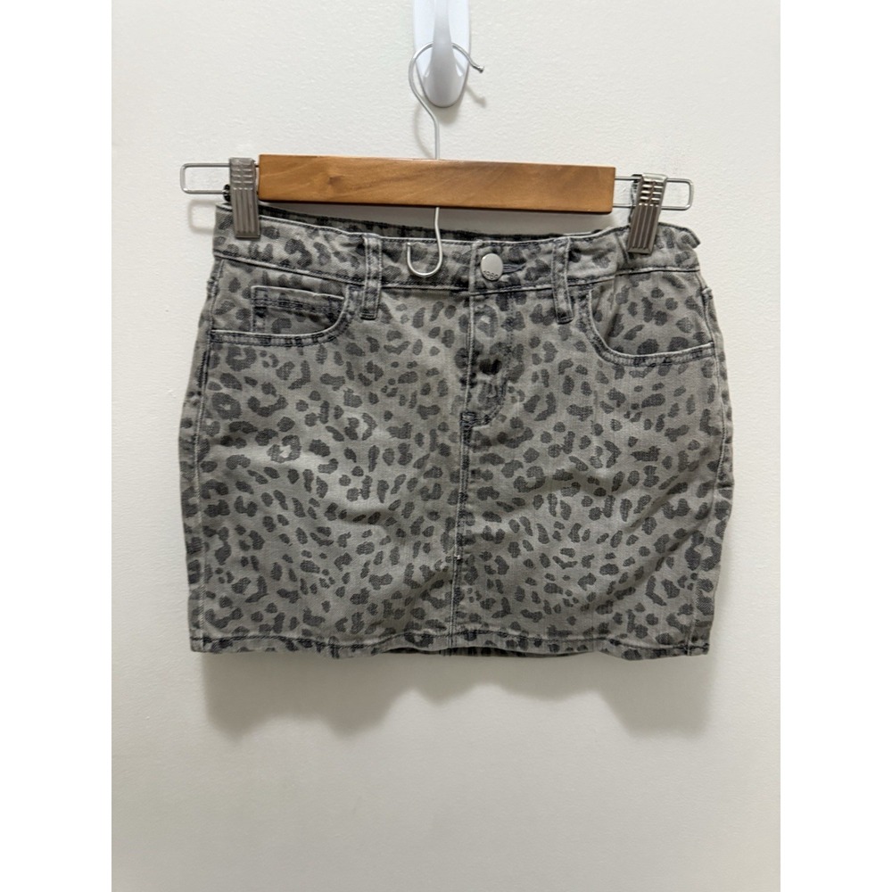 GapKids Girls Leopard‎ Print Denim Mini Skirt Gap Kids Size 14 Regular Gray